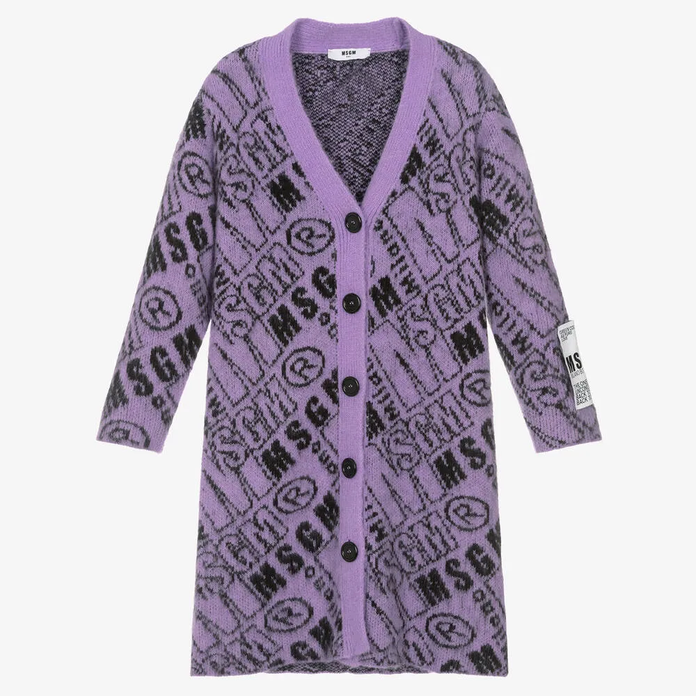 Girls Purple Logo Knit Coat