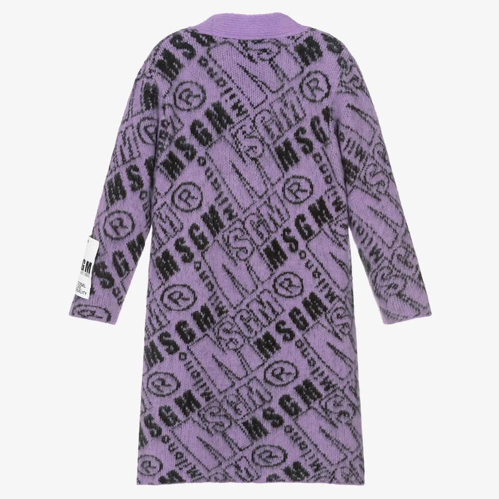 Girls Purple Logo Knit Coat