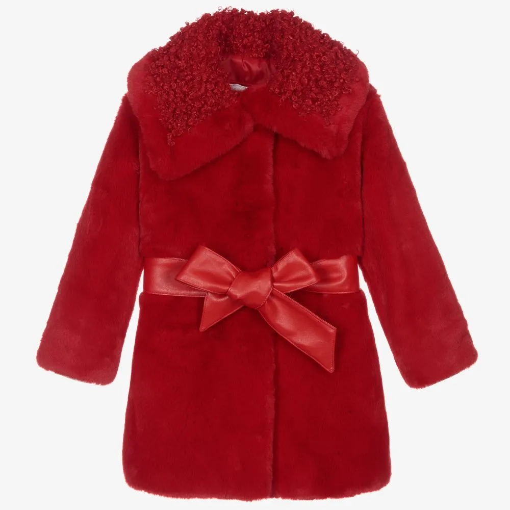 Girls Red Faux Fur Coat