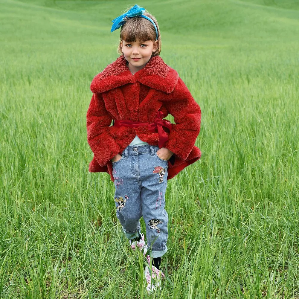 Girls Red Faux Fur Coat