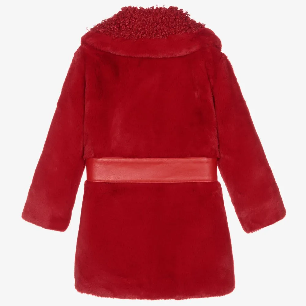 Girls Red Faux Fur Coat