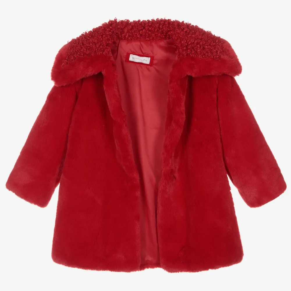 Girls Red Faux Fur Coat