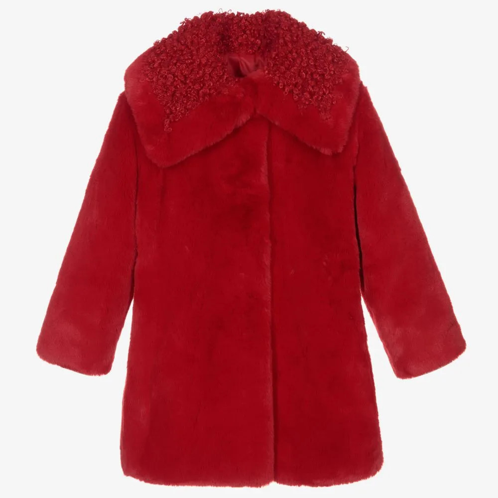 Girls Red Faux Fur Coat