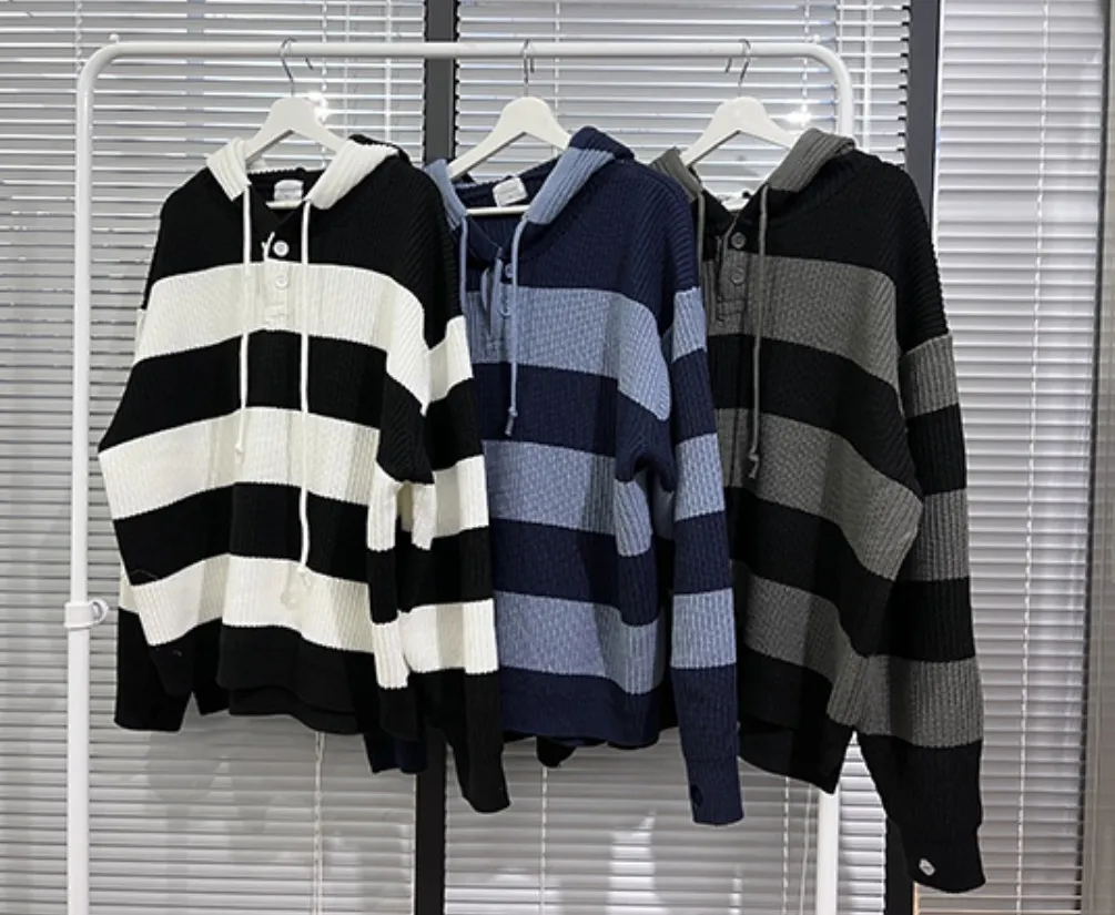 HUE  |Stripes Unisex Street Style Long Sleeves Oversized Sweaters