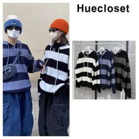 HUE  |Stripes Unisex Street Style Long Sleeves Oversized Sweaters