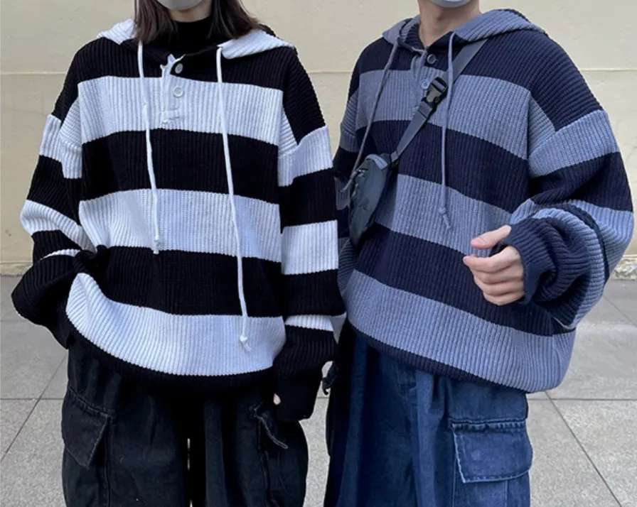 HUE  |Stripes Unisex Street Style Long Sleeves Oversized Sweaters