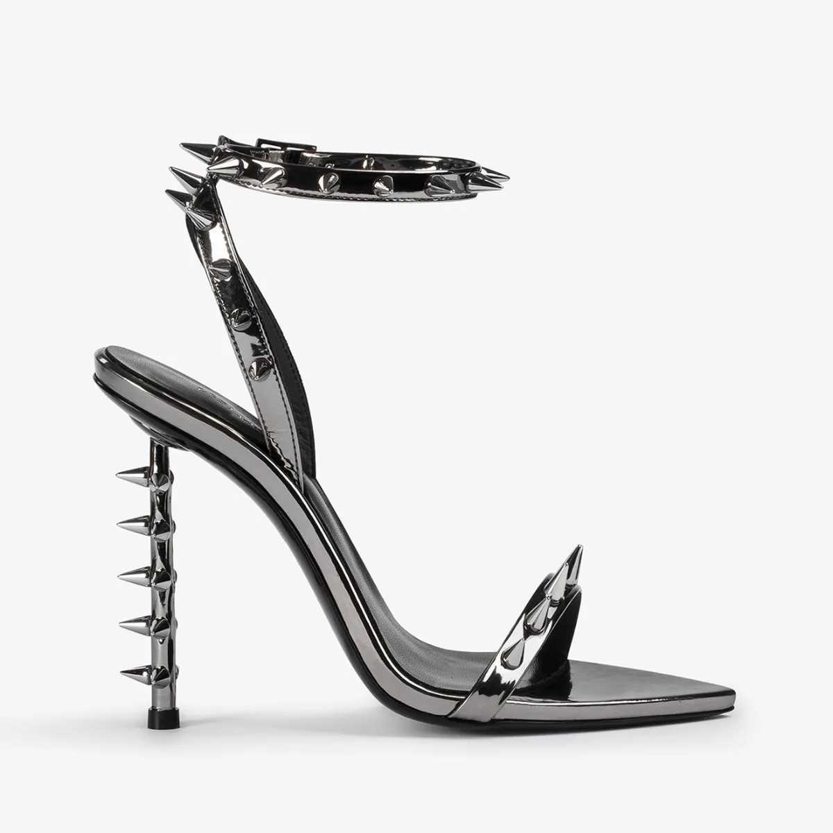 JAGGER SANDAL 120 mm Pewter metallic studded sandal