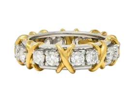 Jean Schlumberger Sixteen Stone Tiffany & Co. Diamond Platinum 18 Karat Gold X Band Ring