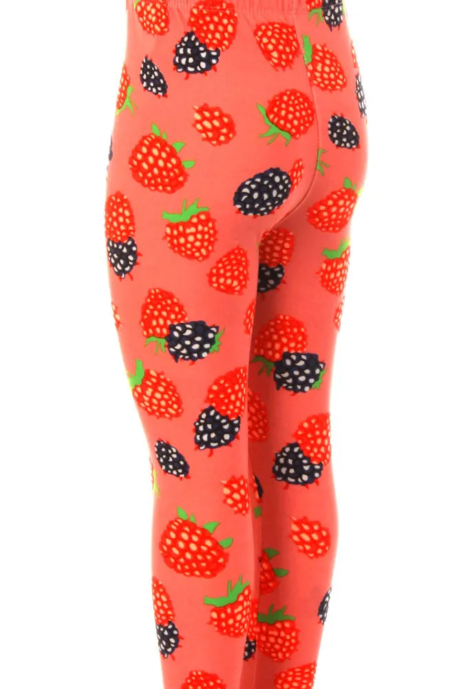 Kid's Raspberry Blueberry Pattern Printed Leggings