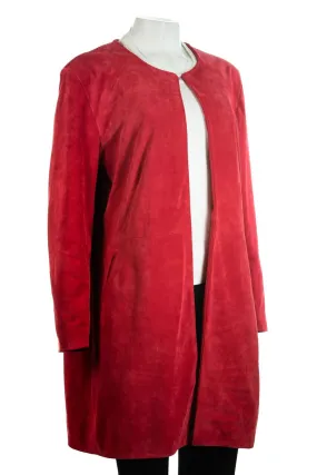 Ladies 3/4 Mid Length Collarless Suede Coat: Vittoria