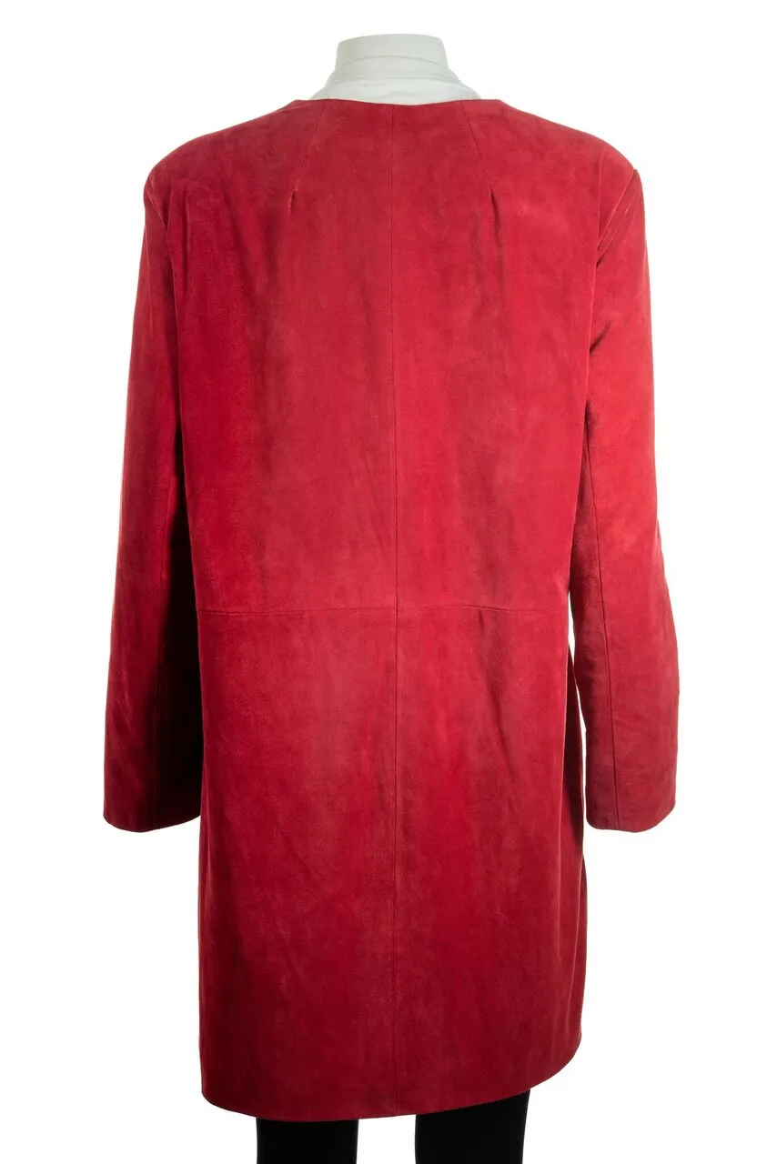 Ladies 3/4 Mid Length Collarless Suede Coat: Vittoria