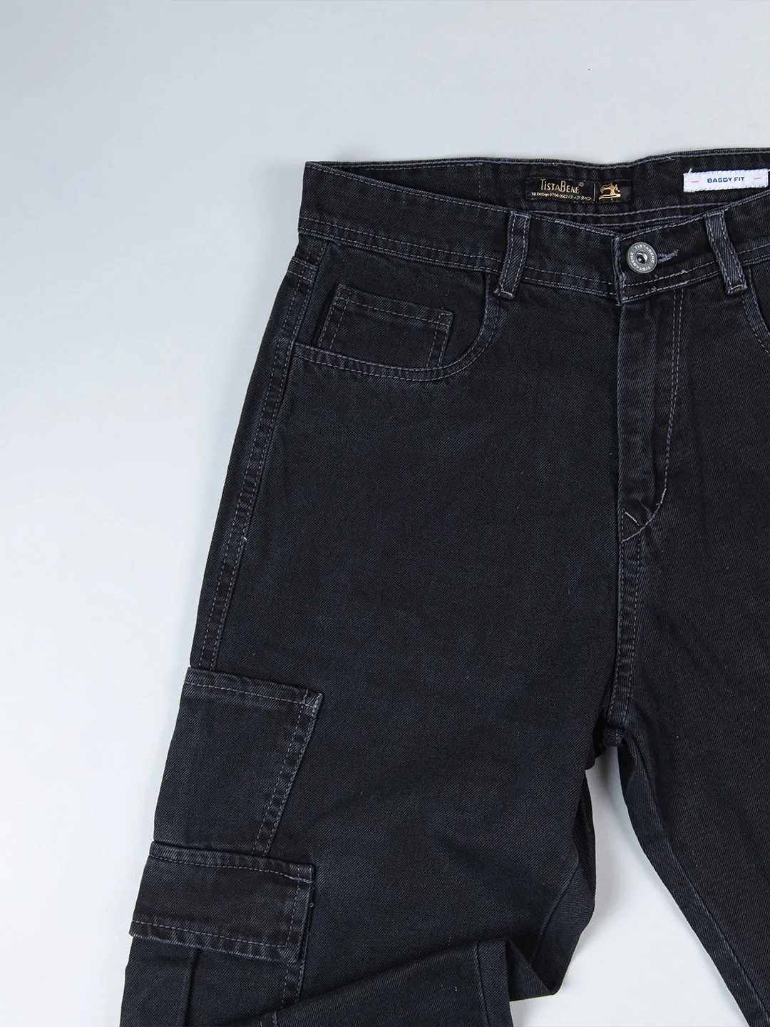 Light Black Cargo Baggy Fit Denim Jeans