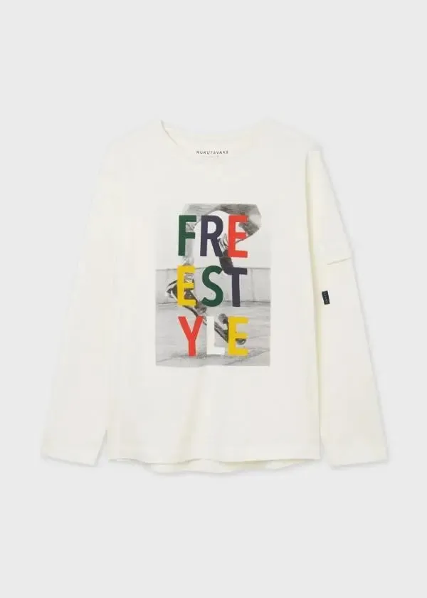 L/s freestyle t-shirt for teen boy - Cream