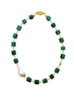 Malachite With Baroque Pearl Necklace AN037