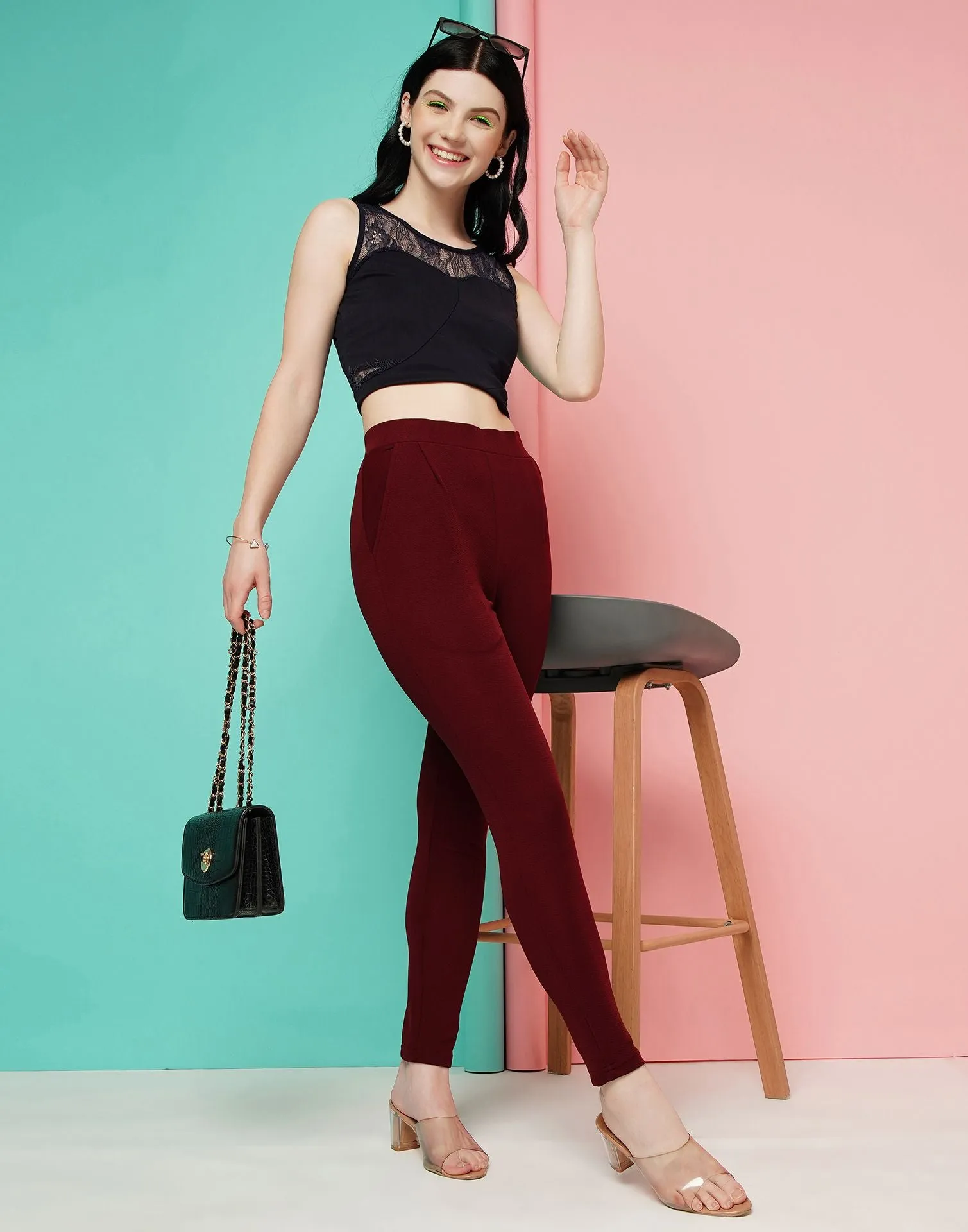 Maroon Leggings Fit Pant