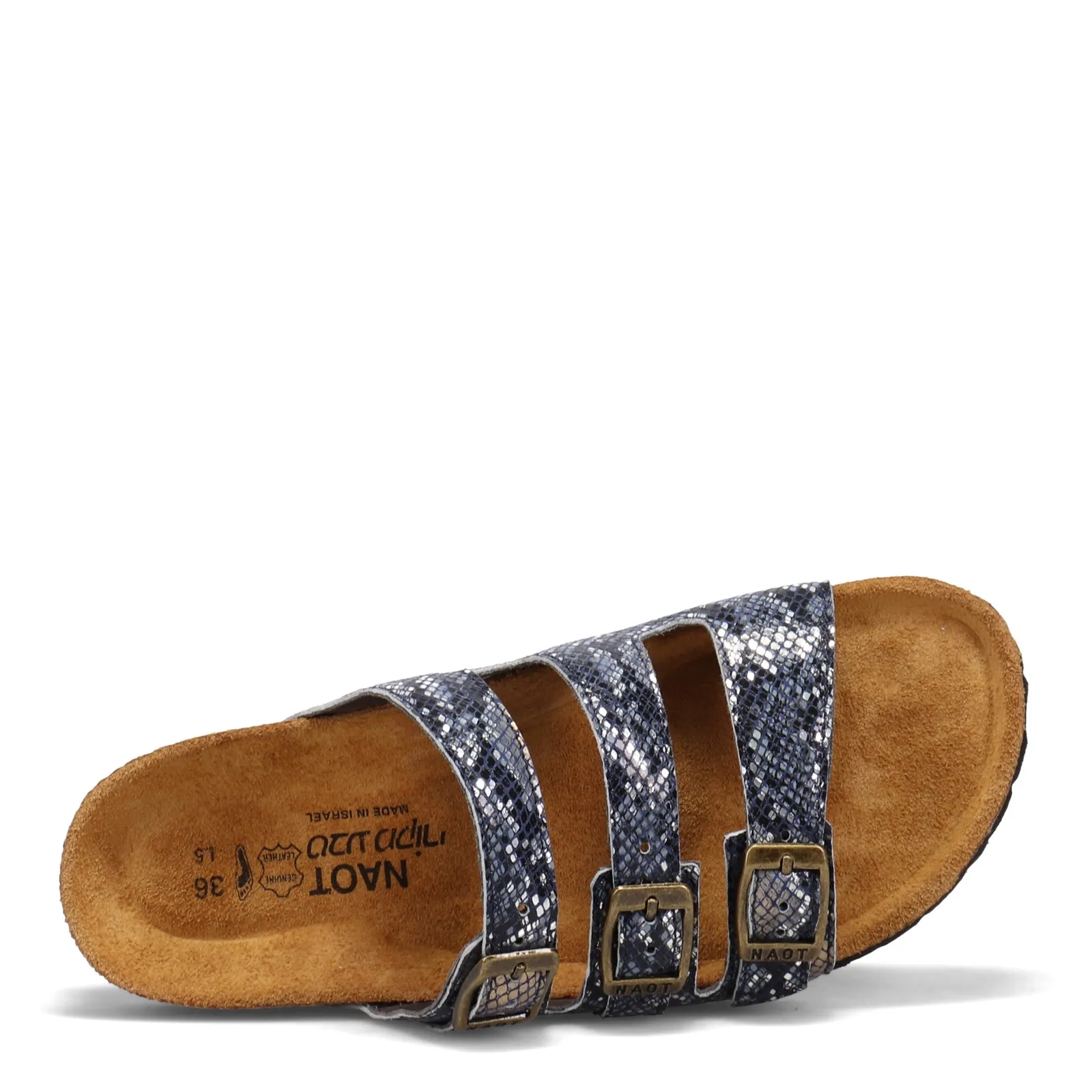 Naot Womens Austin 3 Strap Classic Sandal- Navy Python