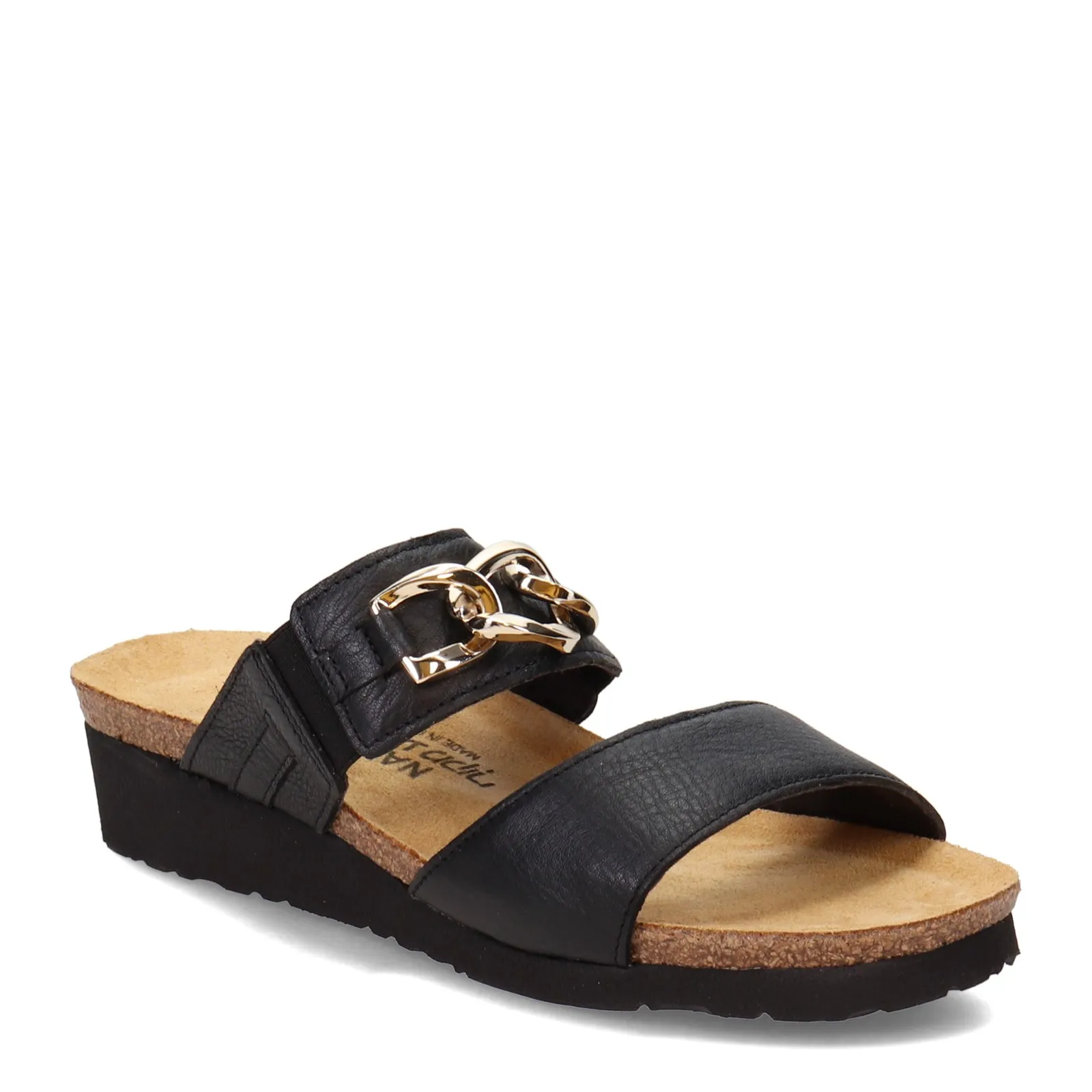 Naot Womens Victoria Dressy Wedge Slide Sandal- Black Leather