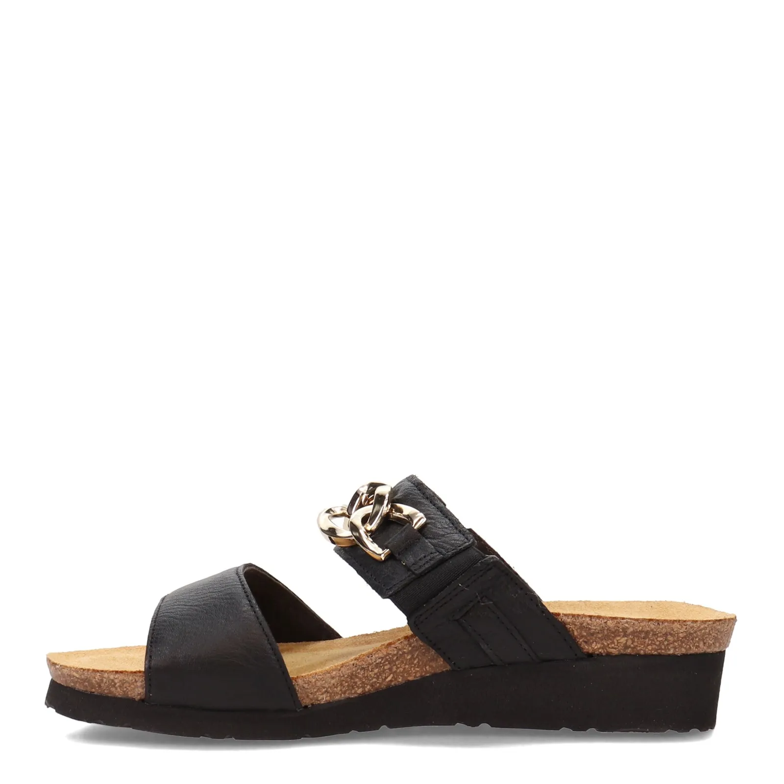 Naot Womens Victoria Dressy Wedge Slide Sandal- Black Leather