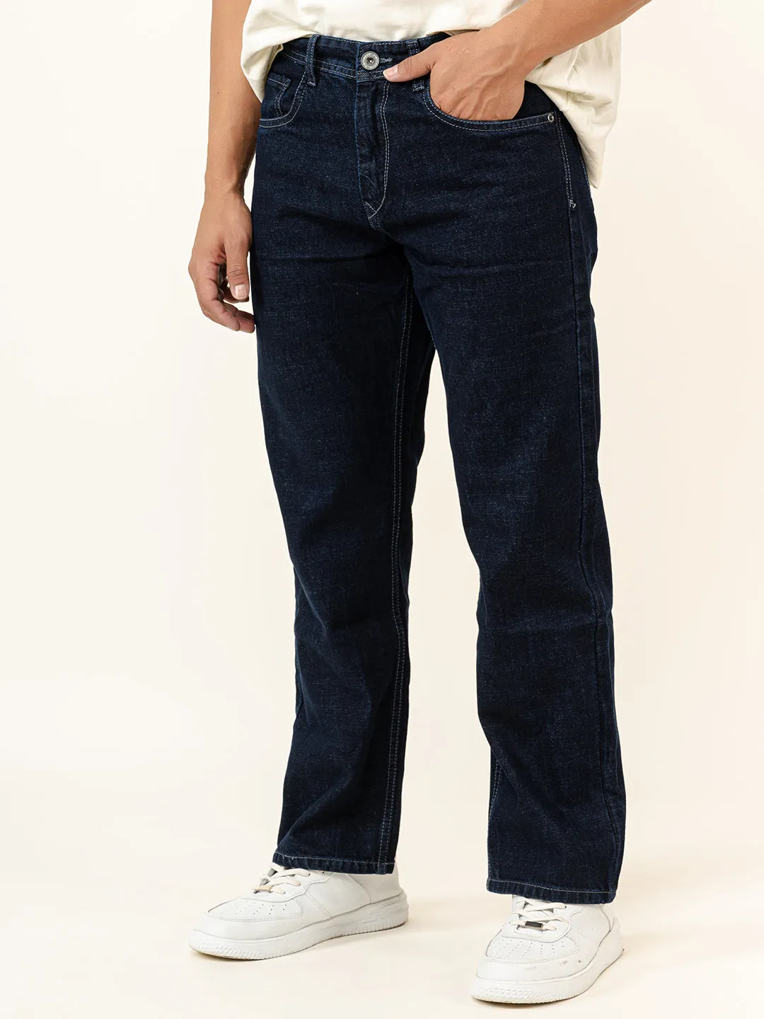 Navy Blue Straight Fit Denim Jeans