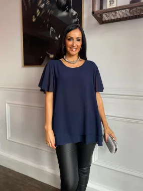 Navy Layered Chiffon Blouse Gail