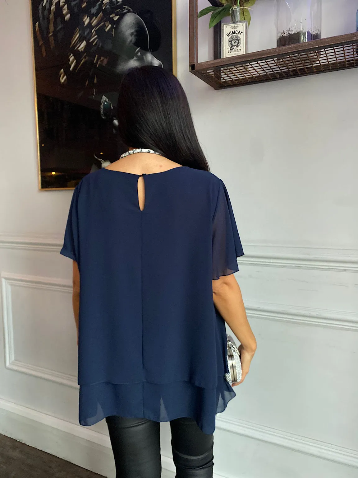 Navy Layered Chiffon Blouse Gail