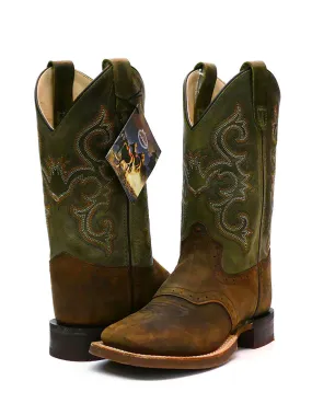 Old West BSC1915 BSY1915 Kids Square Toe Western Boot Olive Green