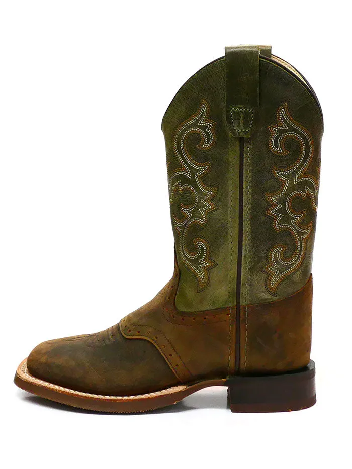 Old West BSC1915 BSY1915 Kids Square Toe Western Boot Olive Green