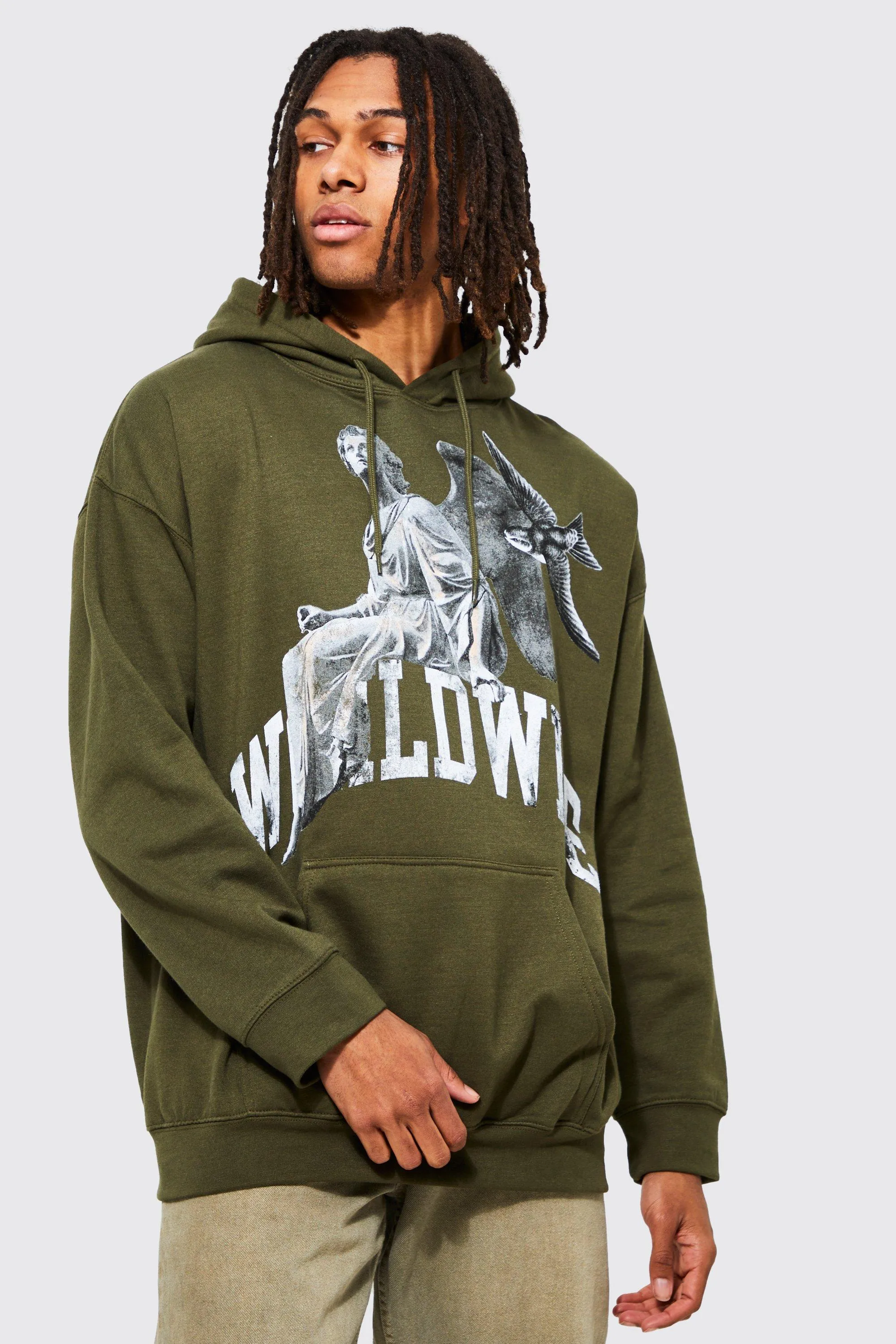 Oversized Worldwide Statue Graphic Hoodie | boohooMAN UK