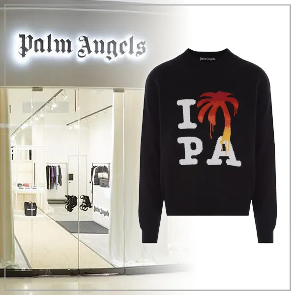 Palm Angels  |Crew Neck Street Style Long Sleeves Plain Logo Sweaters