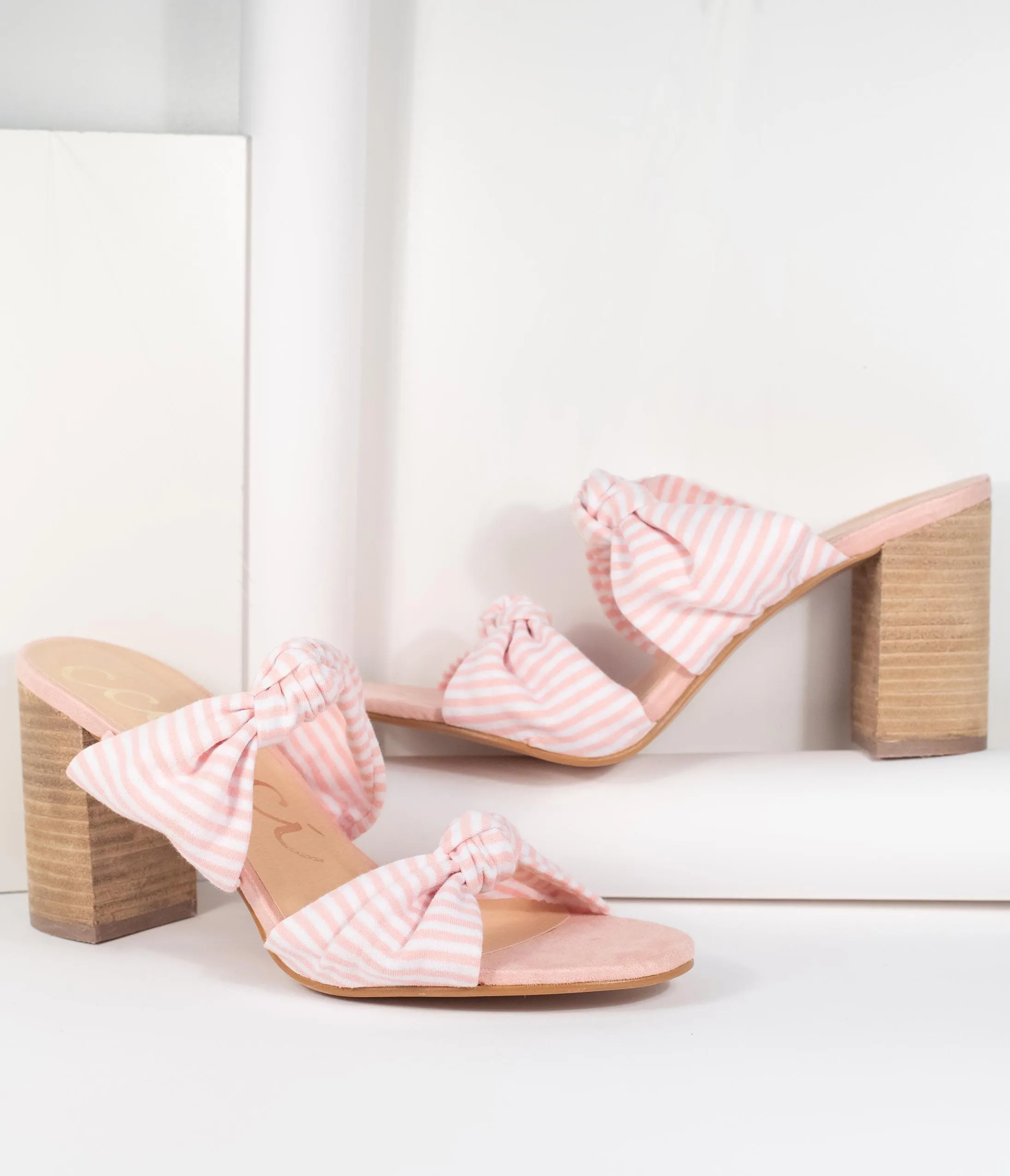 Pink & White Stripe Block Heel Sandal