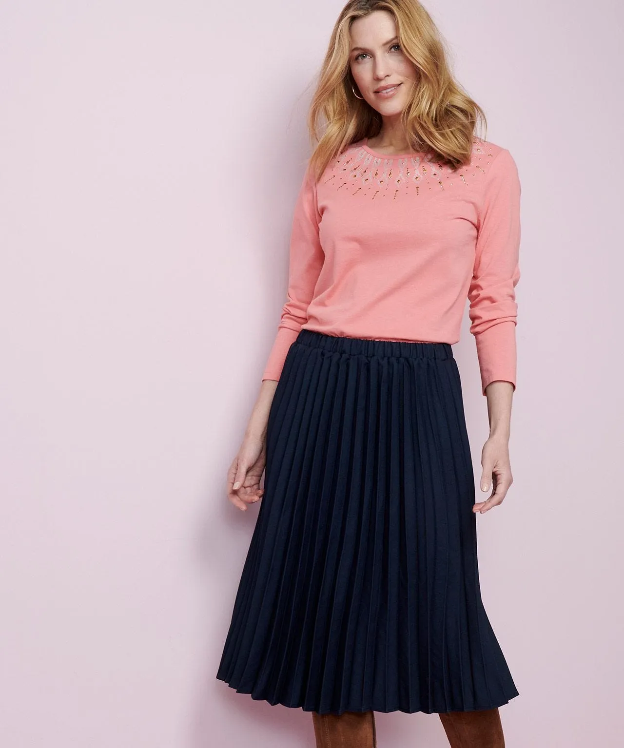 Pleated Jersey Skirt