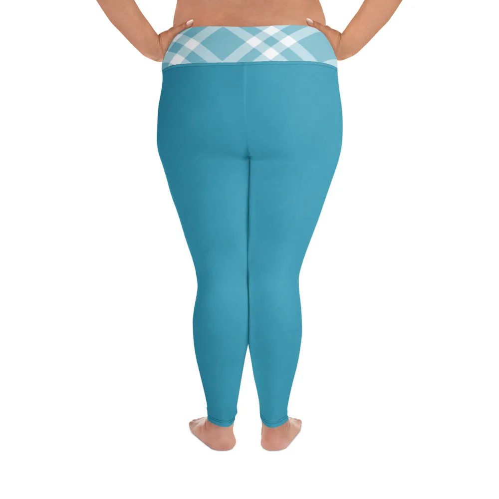 Plus Size Leggings Teal Blue and White Gingham