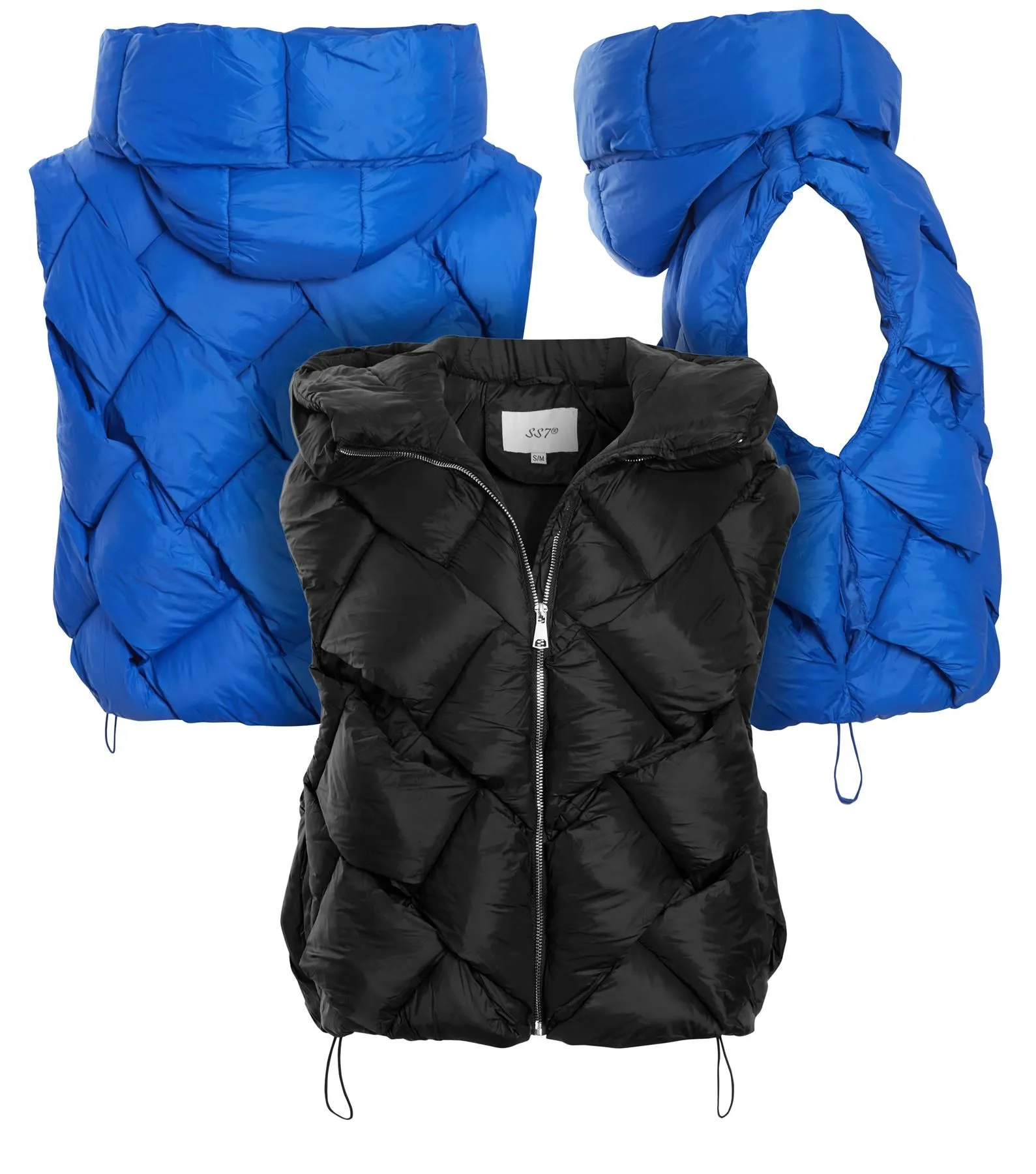 Quilted Sleeveless Padded Gilet with Hood, Black, Blue, UK sizes 8 to 14