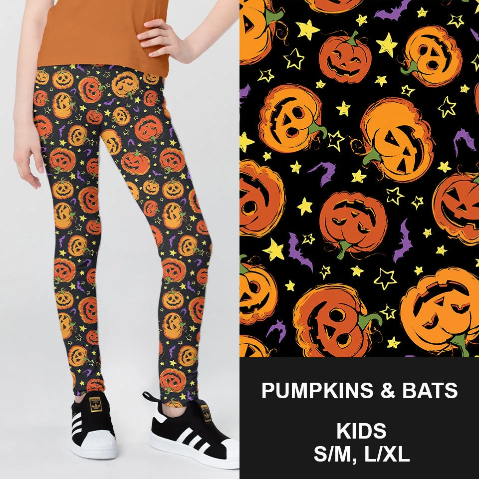 RTS - Kids Pumpkins & Bats Leggings w/ Inside Pockets