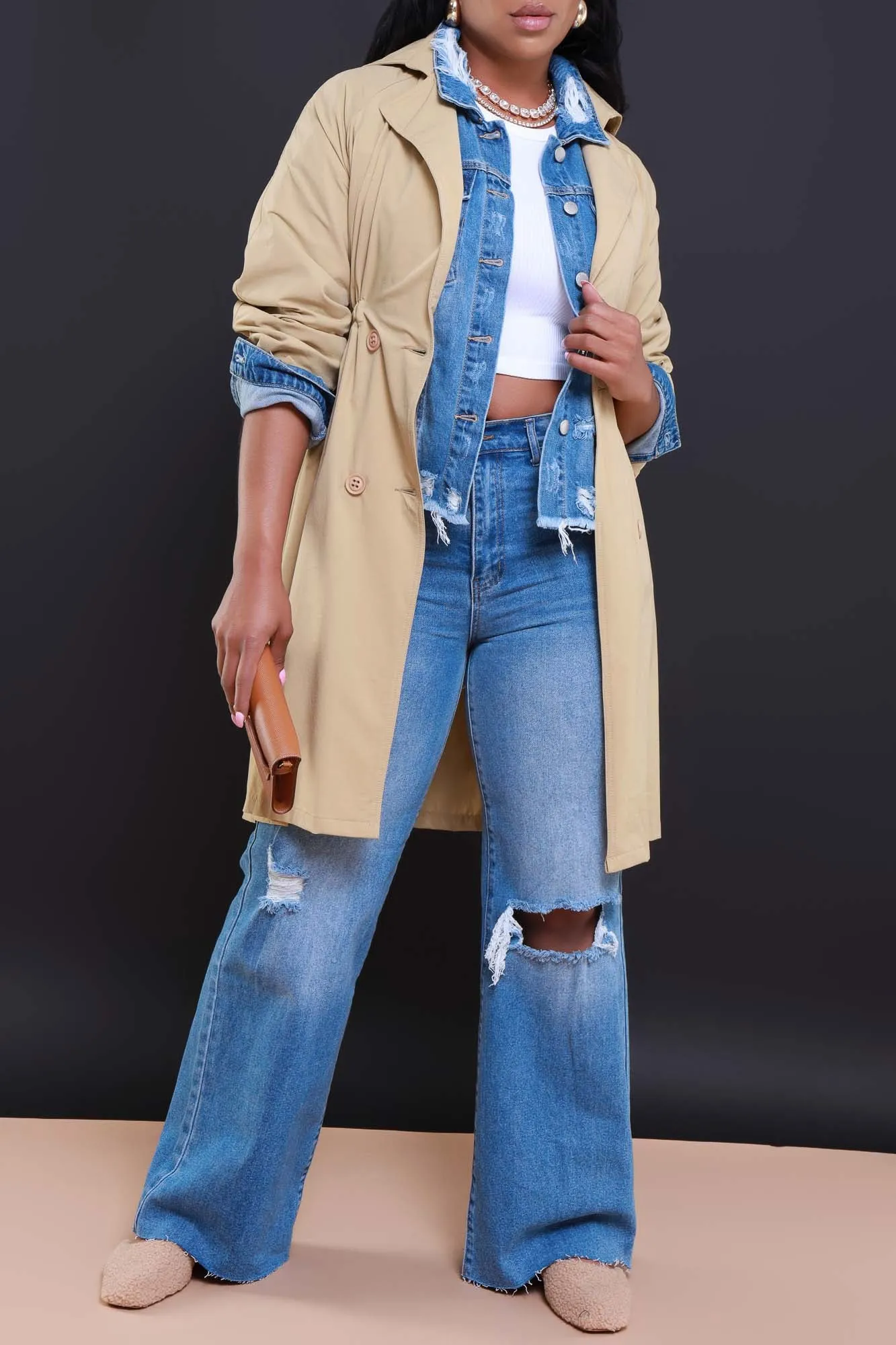 Show Me Around Draped Trenchcoat -  Khaki