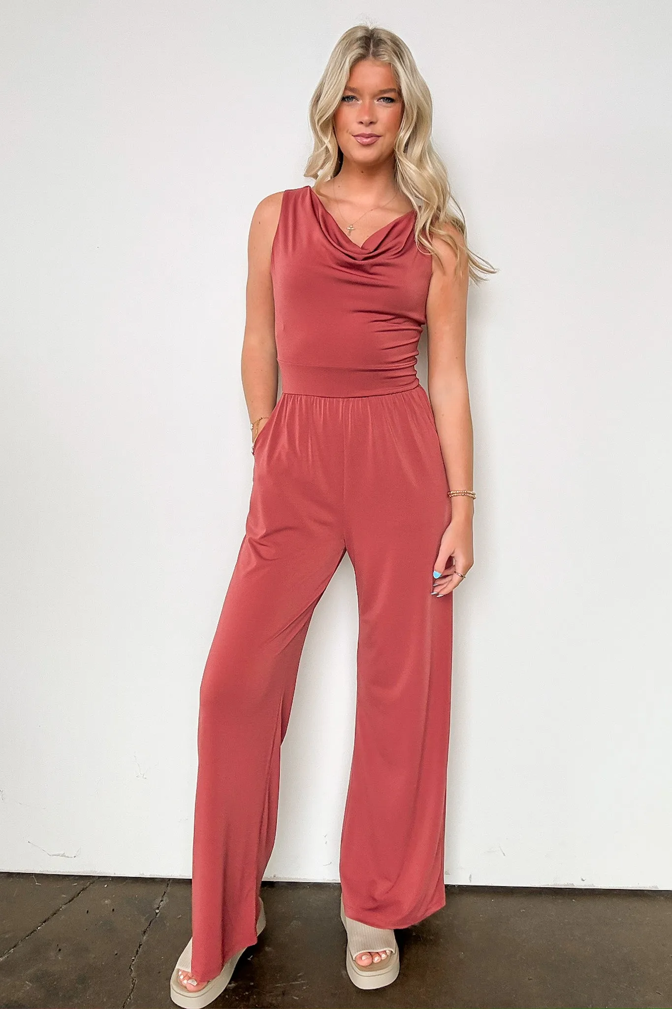 Sophisticated Lines Cowl Neck Wide Leg Jumpsuit