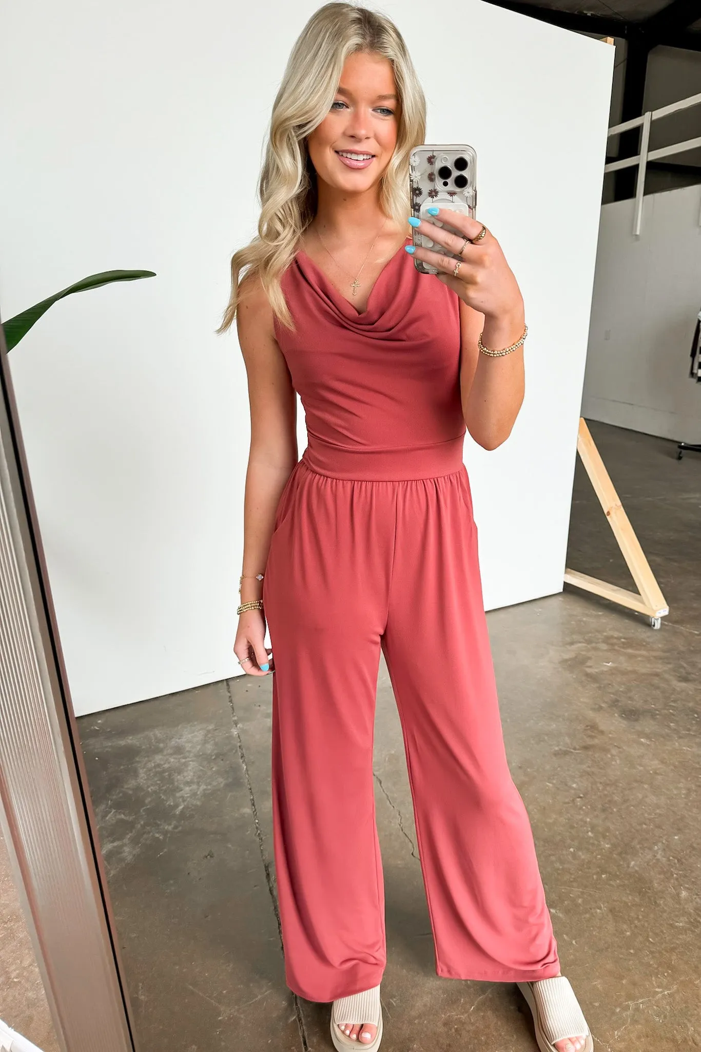 Sophisticated Lines Cowl Neck Wide Leg Jumpsuit