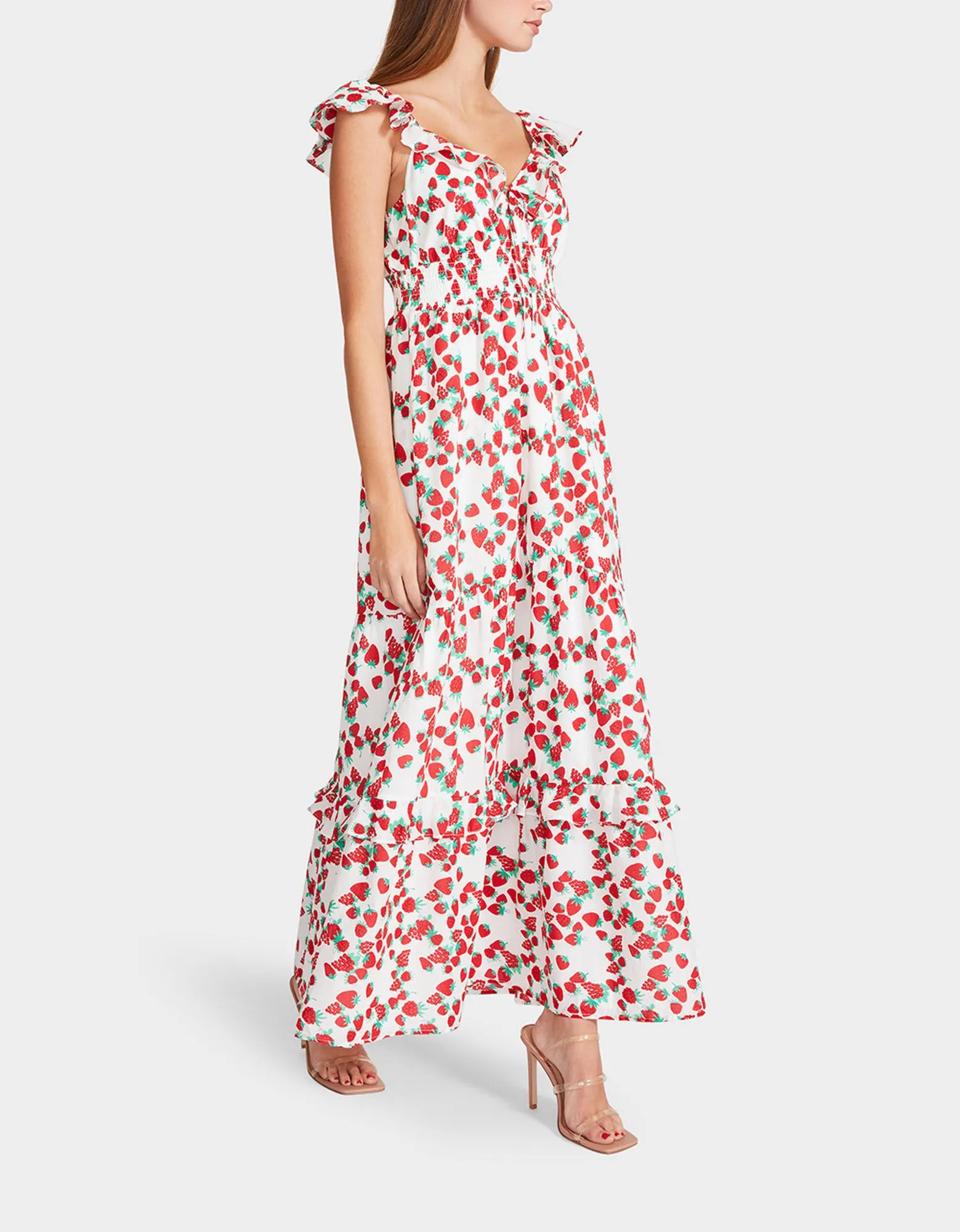 STRAWBERRY PRINT MAXI DRESS WHITE