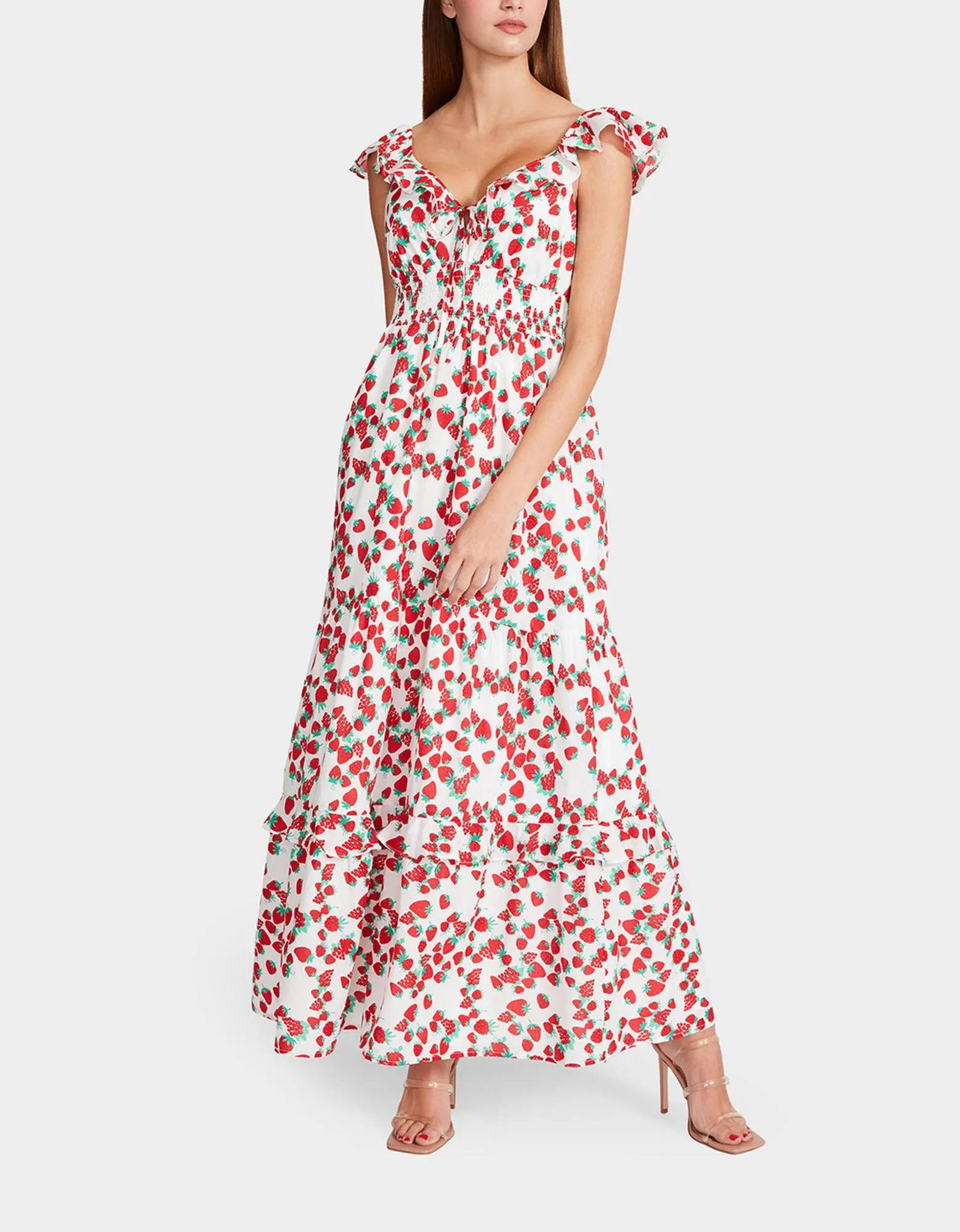 STRAWBERRY PRINT MAXI DRESS WHITE