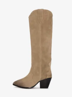 Suede Western Boots Simple Puppy Heel Knee High Boots