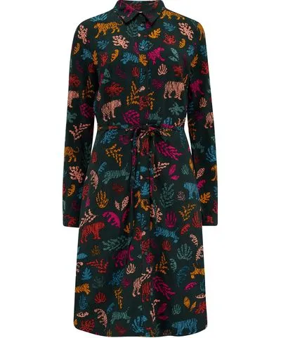 Sugarhill Brighton Women's Zadie Shirt Dress Dark Green, Tiger Cutouts