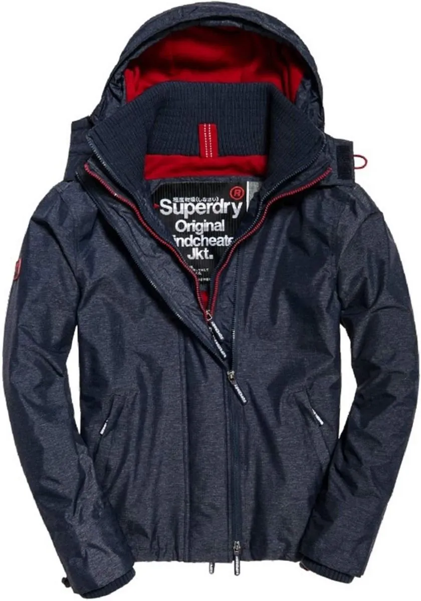 Superdry Pop Zip Hooded Arctic Windcheater Jacket Indigo Marl/Deep Red