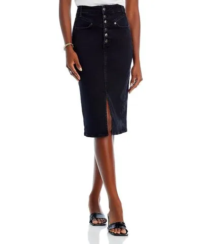 Veronica Beard Herron Womens Denim Button Closure Midi Skirt