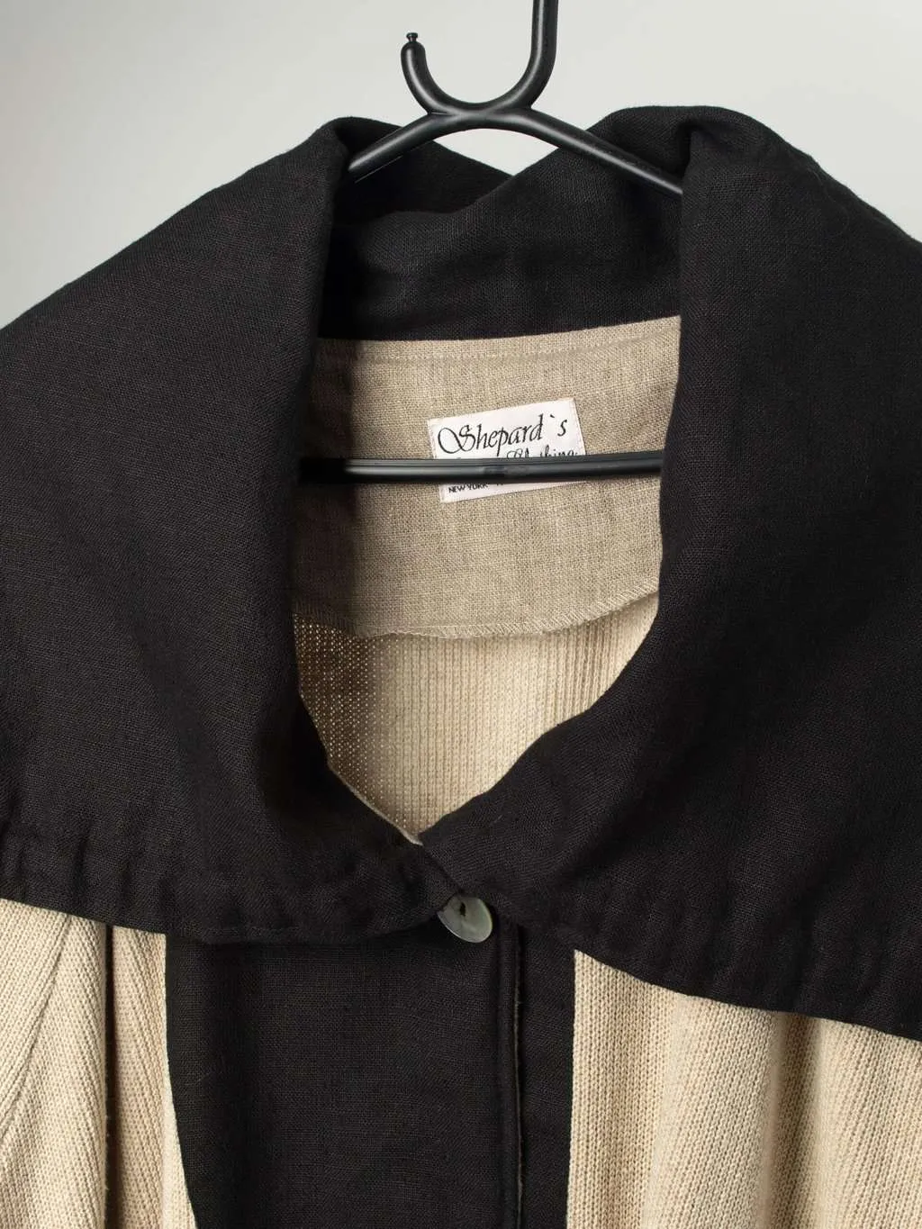 Vintage beige and black linen oversized jacket – XL / 2XL