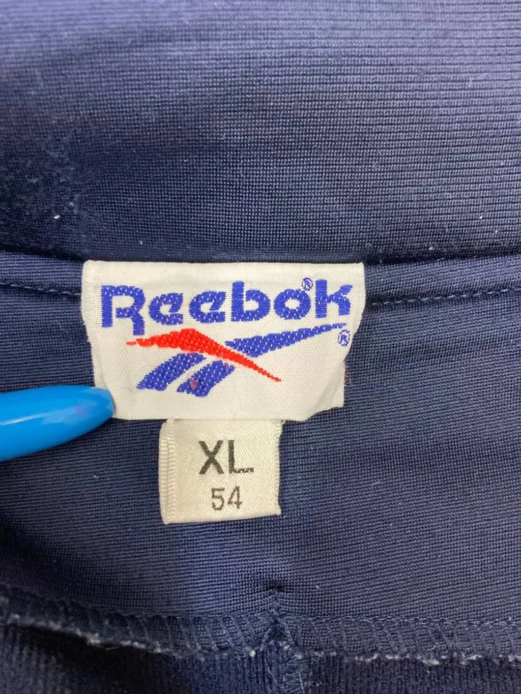 Vintage Reebok track jacket 90s spell out striped sleeves black and navy retro sports jacket – XL