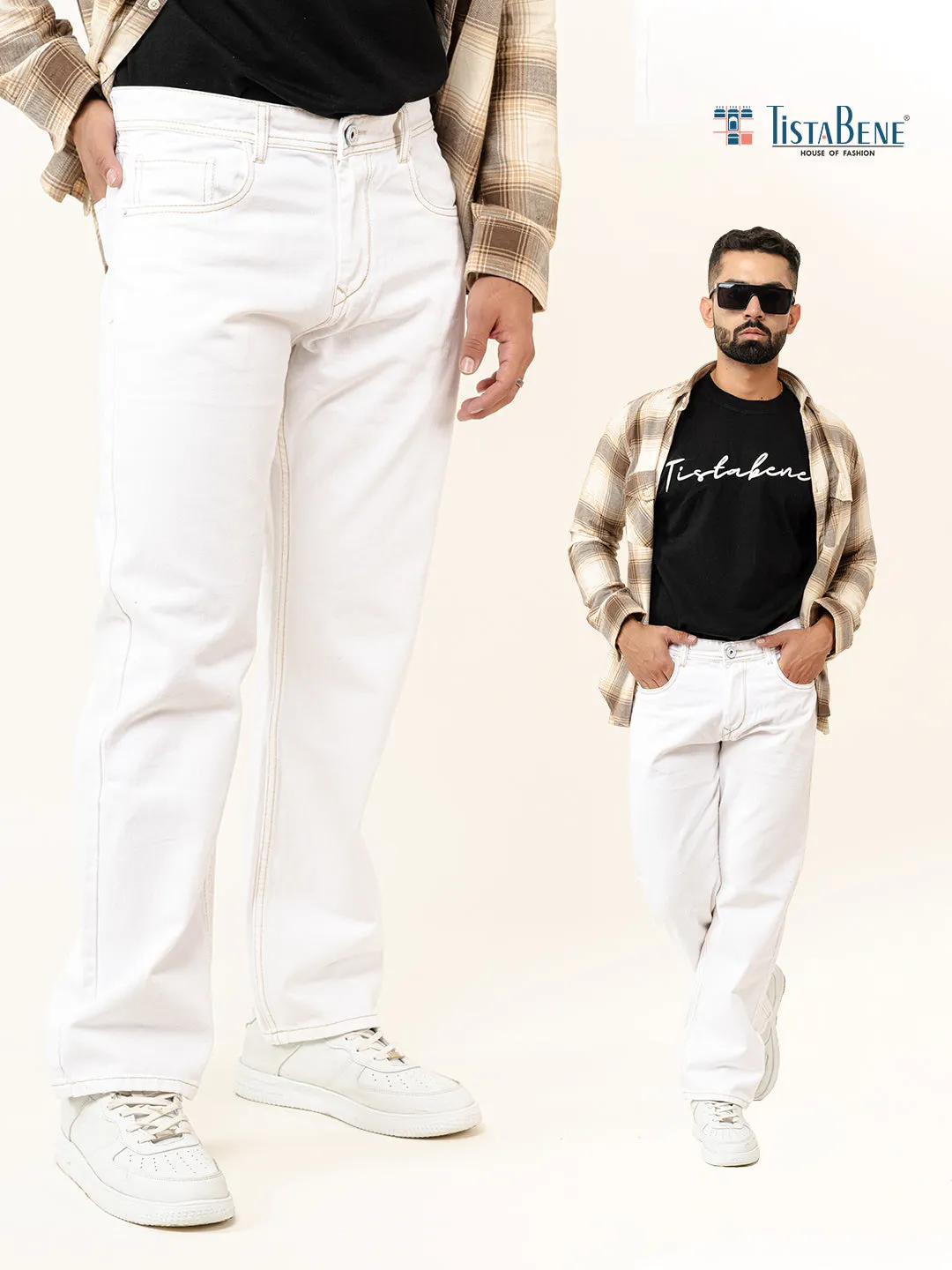 White Straight Fit Denim Jeans