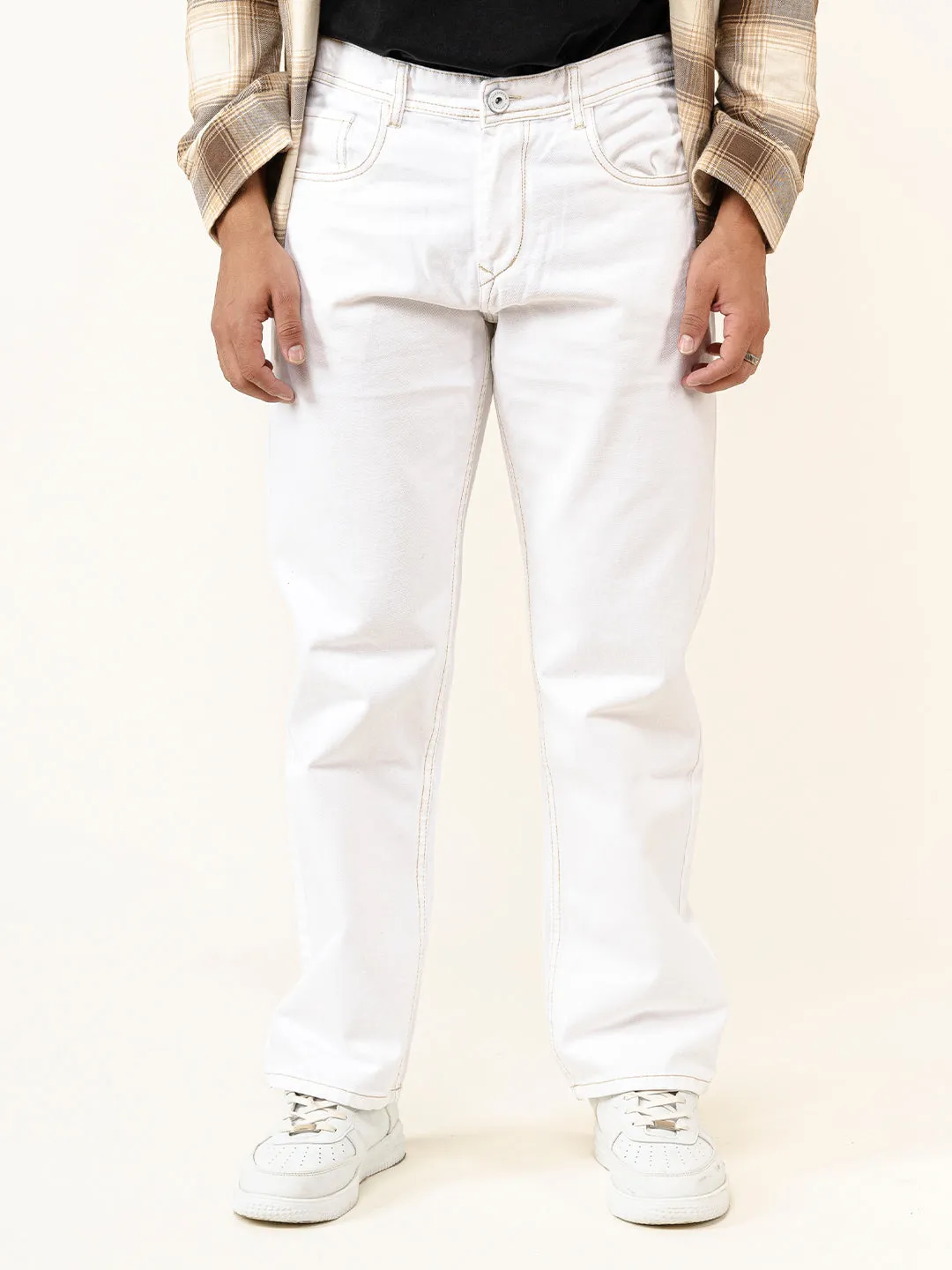 White Straight Fit Denim Jeans