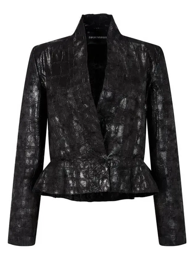 Women s Embossed Leather Peplum Jacket Black 270159