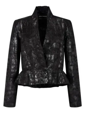 Women s Embossed Leather Peplum Jacket Black 270159