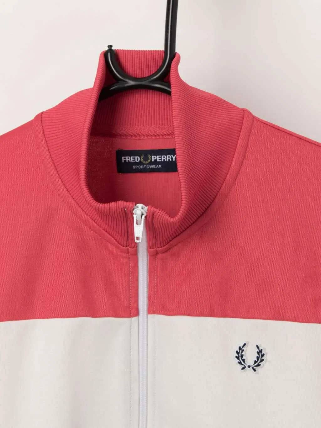 Women’s Fred Perry track jacket in pink, white and black – Medium